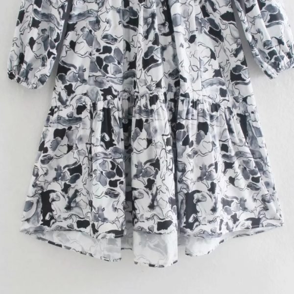 Hot Sale Women Graffiti Printing Stand Collar Midi Dress Female Nine Quarter Sleeve Clothes Casual Lady Loose Vestido D8110