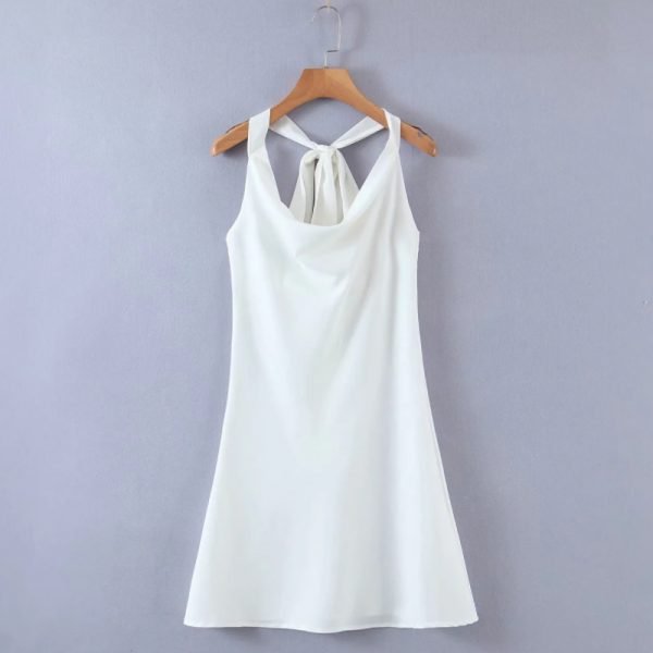Summer Women Pile Collar White Suspender Mini Dress Female Backless Clothes Casual Lady Loose Vestido D7616