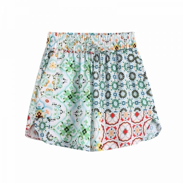 Hot Sale Women Geometric Patchwork Printing Bermuda Shorts Casual Female Elastic Waist Loose Clothes P2201