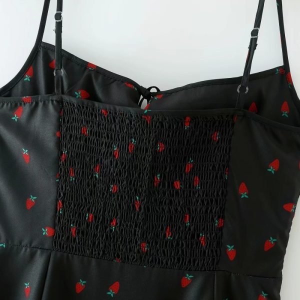 Hot Sale Women Strawberry Print Suspender Midi Dress Female Sleeveless Clothes Casual Lady Slim Vestido D8269