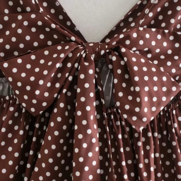 New Women Polka Dot Print Back Lace Up Bow Suspender Mini Dress Female Clothes Leisure Lady Loose Vestido D8069
