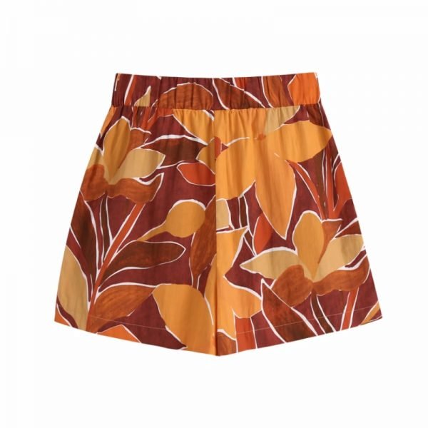 Summer Women Rainforest Print Pleating Casual Shorts Female Loose Clothes P2065