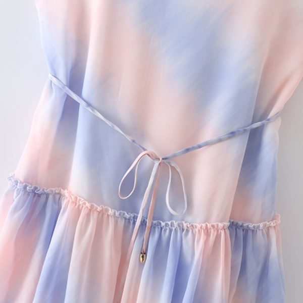 Summer Women Tie Dye Printing Chiffon Suspender Mini Dress Female Sleeveless Clothes Casual Lady Loose Vestido D7788