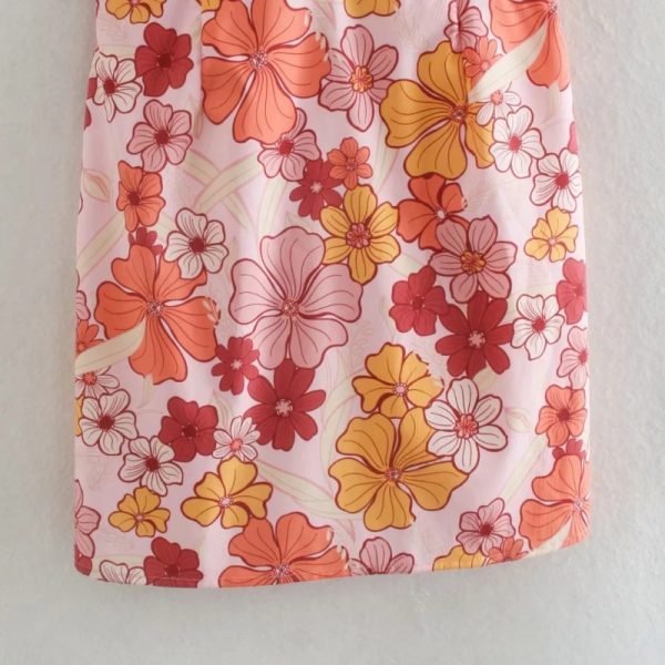 Summer Women Flower Printing Backless Mini Dress Female V Neck Puff Sleeve Clothes Casual Lady Slim Vestido D7715