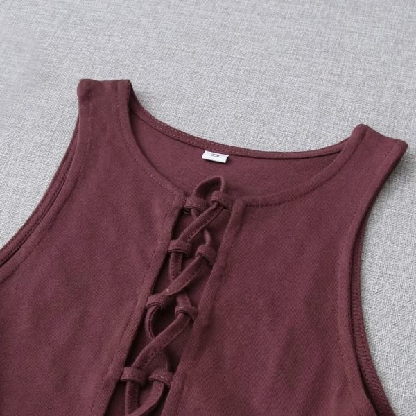 Summer Women Hollow Lace Up Sexy Knitted Short Tank T Shirt Casual Female O Neck Slim Crop Tops T1510