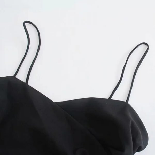 Hot Sale Women Hollow Decoration Black Suspender Mini Dress Female Pleated Clothes Casual Lady Slim Vestido D8367