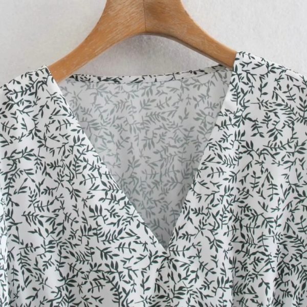 Summer Women Digital Printing V Neck Mini Shirt Dress Female Long Sleeve Clothes Casual Lady Loose Vestido D7857