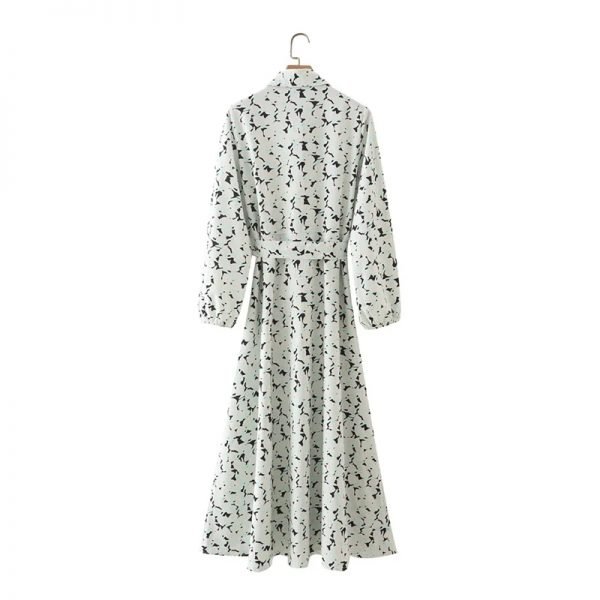Hot Sale Women Floral Print Single Breasted Sashes Midi Shirt Dress Female Long Sleeve Clothes Leisure Lady Loose Vestido D8088
