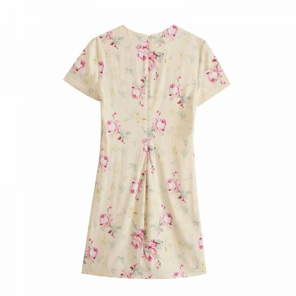 Hot Sale Women Floral Printing Hollow Decoration Mini Dress Female Short Sleeve Clothes Casual Lady Loose Vestido D8218