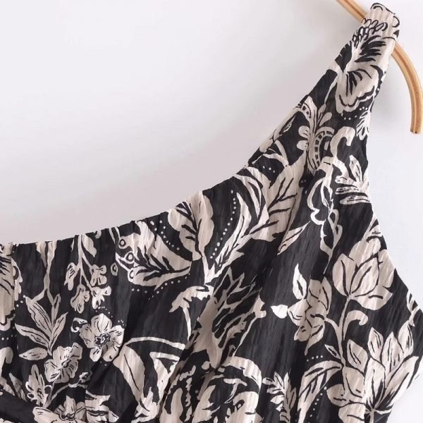 Summer Women Flower Printing One Shoulder Suspender Mini Dress Female Sleeveless Clothes Casual Lady Slim Vestido D7823