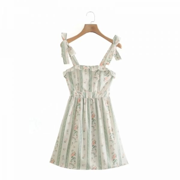 Summer Women Digital Print Lace Up Bow Suspender Mini Dress Female Clothes Leisure Lady Loose Vestido D8063