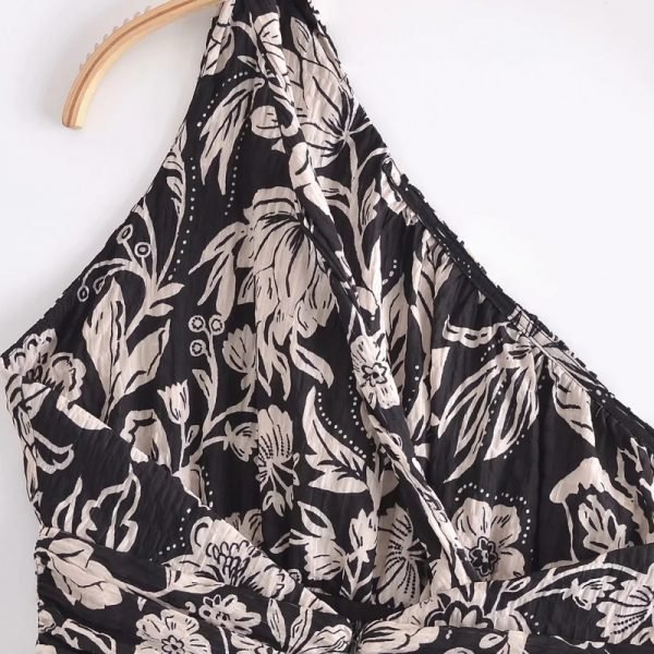 Summer Women Flower Printing One Shoulder Suspender Mini Dress Female Sleeveless Clothes Casual Lady Slim Vestido D7823