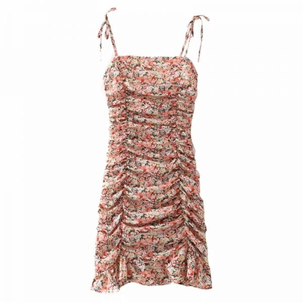 Hot Sale Women Digital Print Pleated Suspender Mini Dress Female Sleeveless Clothes Casual Lady Slim Vestido D8135