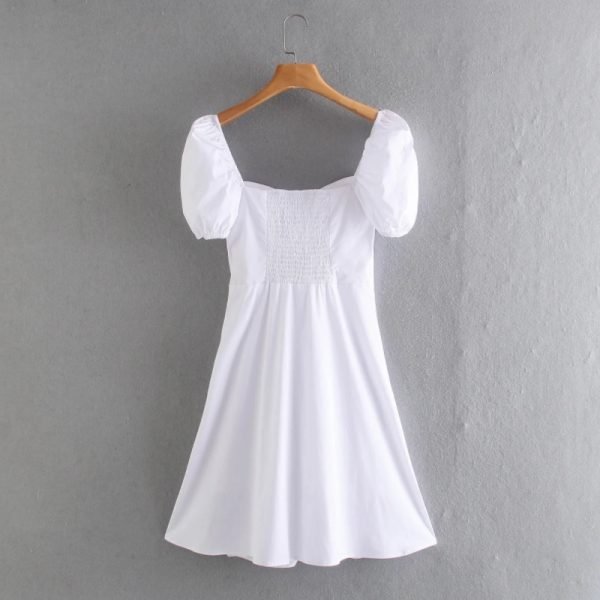 Summer Women Puff Sleeve White Mini A Line Dress Female Solid Clothes Casual Lady Slim Vestido D7653