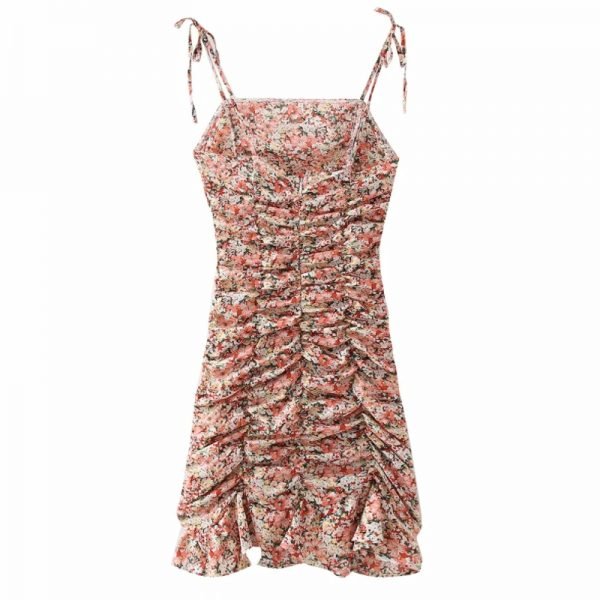 Hot Sale Women Digital Print Pleated Suspender Mini Dress Female Sleeveless Clothes Casual Lady Slim Vestido D8135