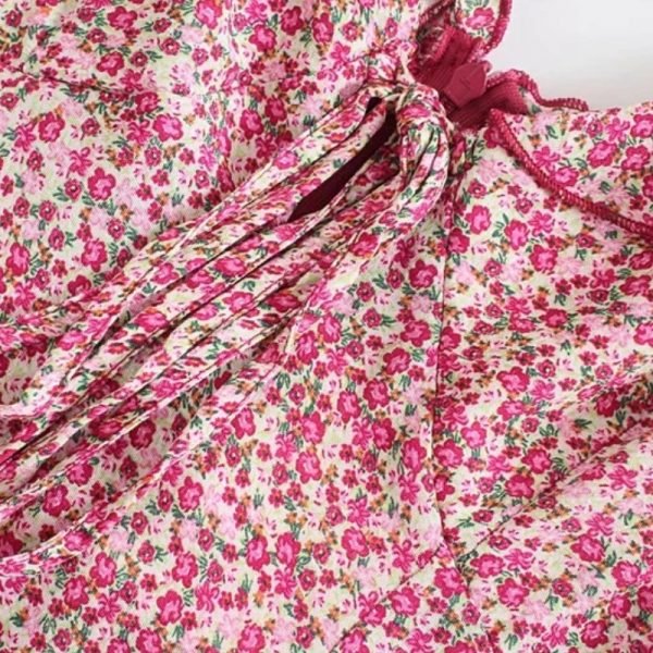 Summer Women Flower Printing Cascading Ruffle Suspender Mini Dress Female Sleeveless Clothes Casual Lady Loose Vestido D7631