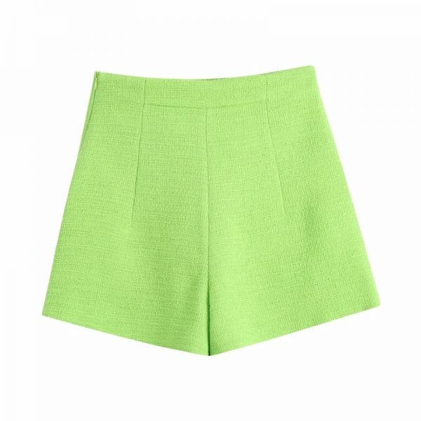 Summer Women Button Decoration Green Shorts Casual Female Loose Clothes P2122