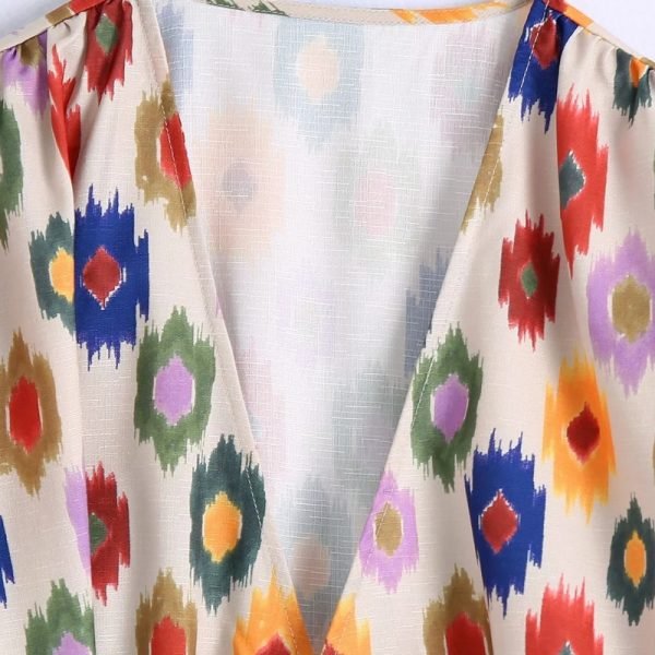 Hot Sale Women Digital Print V Neck Cross Lace Up Mini Wrap Dress Female Half Sleeve Clothes Casual Lady Loose Vestido D8215