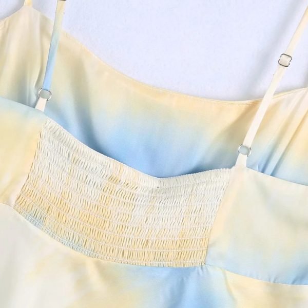 Summer Women Tie Dye Printing Satin Suspender Mini Dress Female Sleeveless Clothes Casual Lady Loose Vestido D7676
