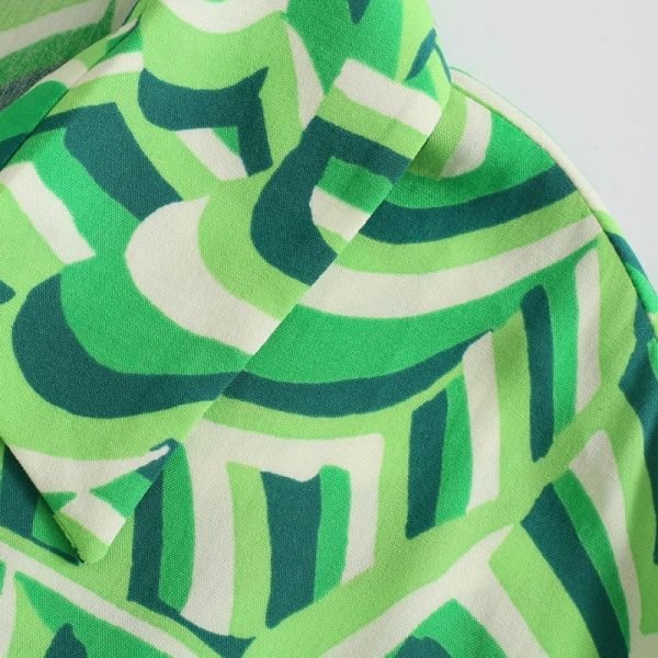 Hot Sale Women Digital Print Green Mini Shirt Dress Female Nine Quarter Sleeve Clothes Casual Lady Loose Vestido D8117