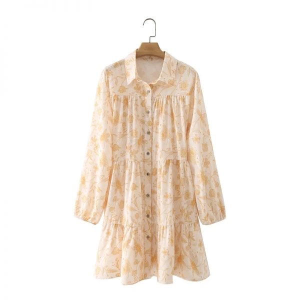 Hot Sale Women Floral Print Tiered Ruffle Mini Shirt Dress Female Long Sleeve Clothes Casual Lady Loose Vestido D8186