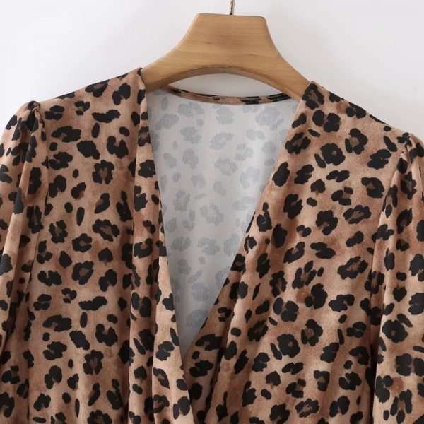 Hot Sale Women Leopard Print Elastic Waist Mini Dress Female Nine Quarter Sleeve Clothes Casual Lady Loose Vestido D8513
