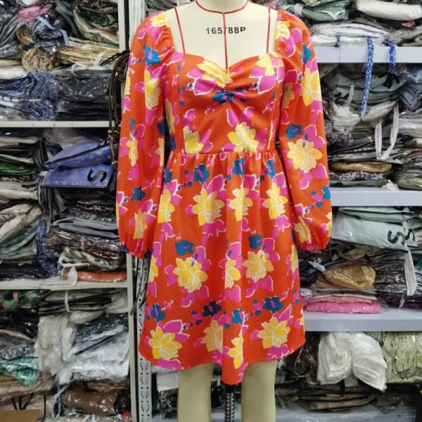 Hot Sale Women Flower Printing Square Collar Mini Dress Female Lantern Sleeve Clothes Casual Lady Slim Vestido D8167