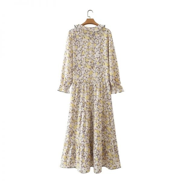 Hot Sale Women Floral Printing Ruffled Collar Elegant Dress Female Long Sleeve Clothes Casual Lady Loose Vestido D8189