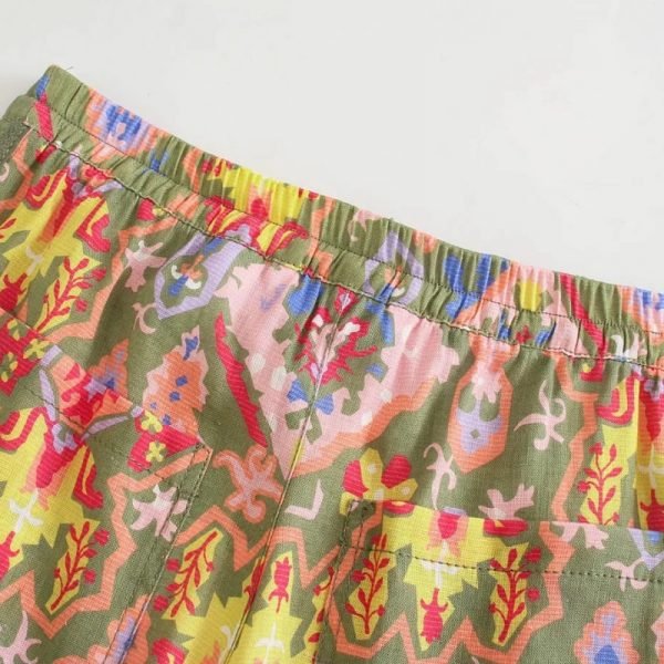 Vintage Women Ethnic Style Print Patch Pocket Shorts Hot Sale Casual Female Elastic Waist Drawstring Loose Clothes P2218
