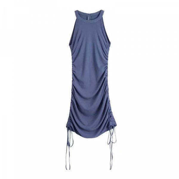 Hot Sale Women Drawstring Design Knitted Mini Dress Female Sleeveless Clothes Casual Lady Slim Vestido D8103