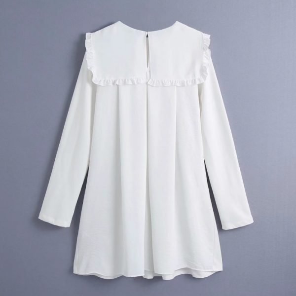 Spring Women Chic Sailor Collar White Mini Dress Female Long Sleeve Clothes Casual Lady Loose Vestido D7333
