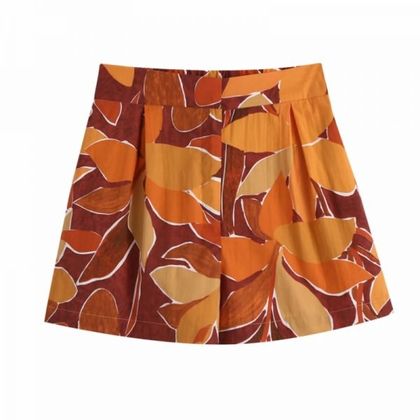 Summer Women Rainforest Print Pleating Casual Shorts Female Loose Clothes P2065