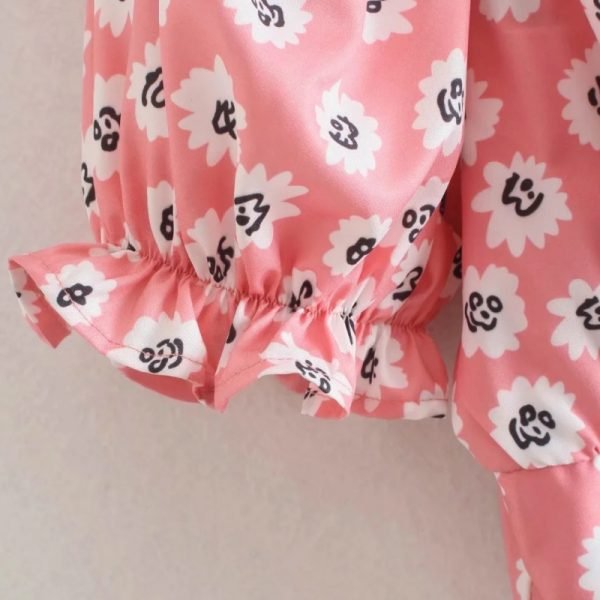 Summer Women Flower Printing Cascading Ruffle Pink Midi Dress Female Short Sleeve Clothes Leisure Loose Vestido D7905