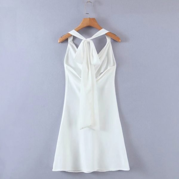 Summer Women Pile Collar White Suspender Mini Dress Female Backless Clothes Casual Lady Loose Vestido D7616