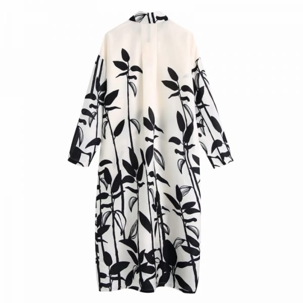 Summer Women Placement Print Oversized Midi Shirt Dress Female Long Sleeve Clothes Casual Lady Loose Vestido D7673