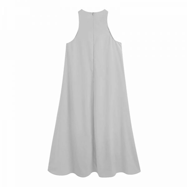 Summer Women O Neck Sleeveless Solid Midi Vest Dress Female Clothes Leisure Lady Loose Vestido D7911