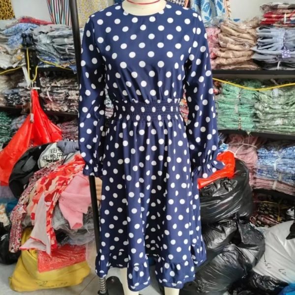 Hot Sale Women Polka Dot Printing Ruffled Hem Midi Dress Female Long Sleeve Clothes Casual Lady Loose Vestido D8235