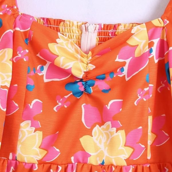Hot Sale Women Flower Printing Square Collar Mini Dress Female Lantern Sleeve Clothes Casual Lady Slim Vestido D8167