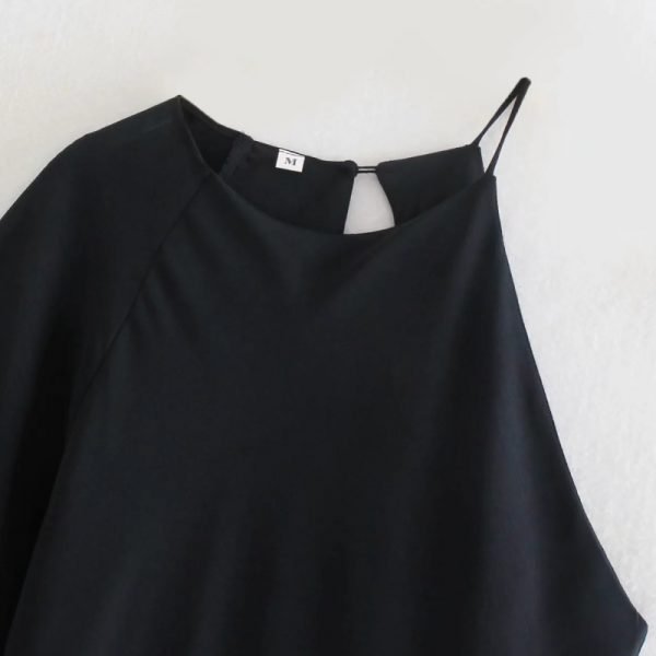 Hot Sale Women Asymmetry Black Midi Dress Female Flare Sleeve Clothes Casual Lady Loose Vestido D8370
