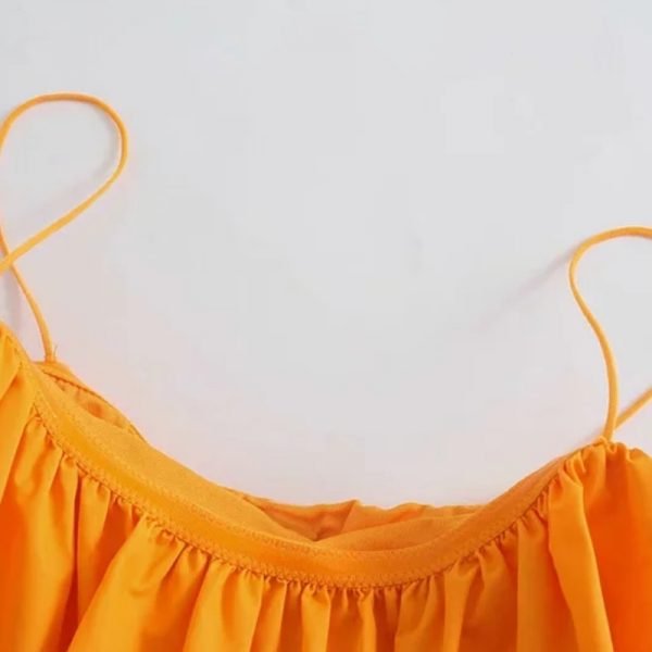 Summer Women Yellow Sexy Pleating Short Suspender Blouse Casual Female Sleeveless Slim Crop Tops T1518