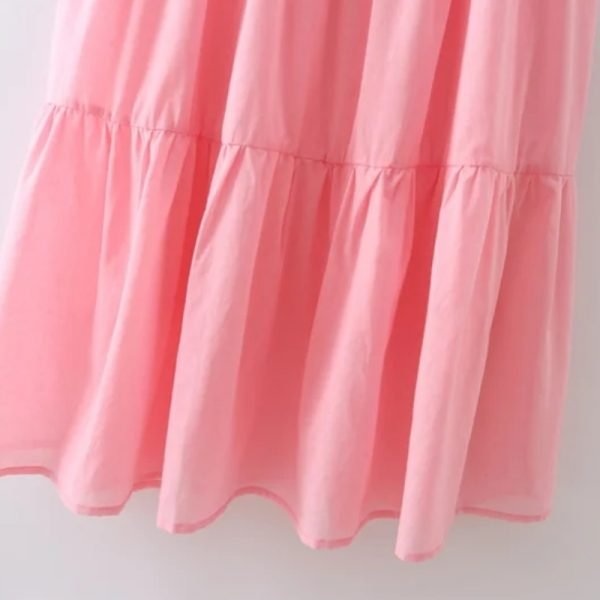 Summer Women Tiered Ruffle Pink Suspender Midi Dress Female Sleeveless Clothes Casual Lady Loose Vestido D7770