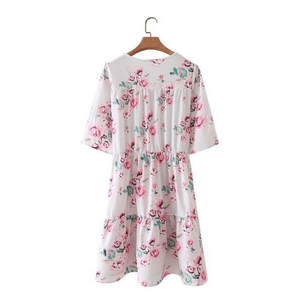 Summer Women Floral Print Tiered Ruffle Mini Dress Female V Neck Flare Sleeve Clothes Leisure Lady Loose Vestido D7953