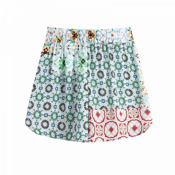 Hot Sale Women Geometric Patchwork Printing Bermuda Shorts Casual Female Elastic Waist Loose Clothes P2201