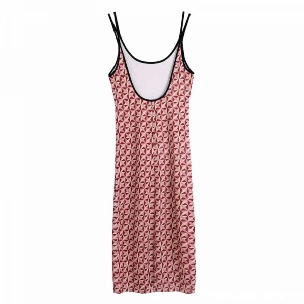 Summer Women Geometric Printing Slim Suspender Midi Dress Female Backless Clothes Leisure Lady Vestido D7919