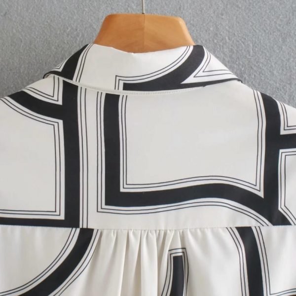 Summer Women Geometric Printing Mini Shirt Dress Female Long Sleeve Clothes Leisure Lady Loose Vestido D7909