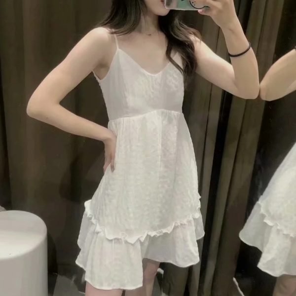 Summer Women Lace Splicing Backless Suspender Mini Dress Female Sleeveless Clothes Casual Lady Loose Vestido D7827