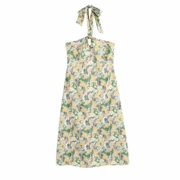 Summer Women Flower Halter Printing Midi Dress Pastoral Style Female Backless Clothes Leisure Lady Loose Vestido D7915
