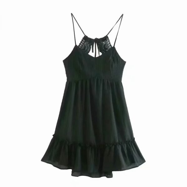 Summer Women Lace Splicing Backless Suspender Mini Dress Female Sleeveless Clothes Casual Lady Loose Vestido D7827