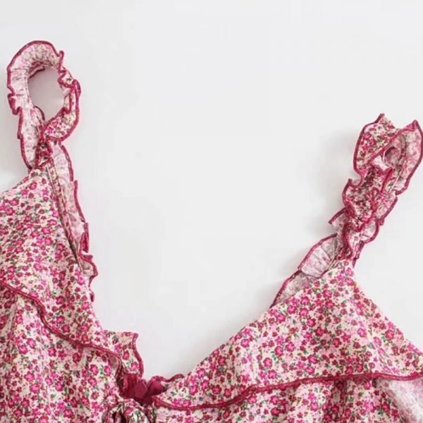 Summer Women Flower Printing Cascading Ruffle Suspender Mini Dress Female Sleeveless Clothes Casual Lady Loose Vestido D7631