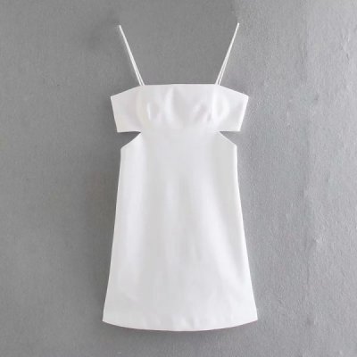 Summer Women Hollow Design White Suspender Mini Dress Female Sleeveless Clothes Casual Lady Slim Vestido D7637
